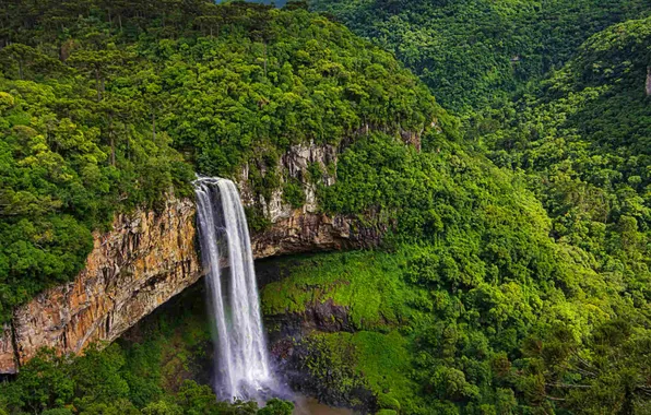Forest, rock, Brazil, Cascata do Caracol waterfall, the state of Rio Grande do Sul