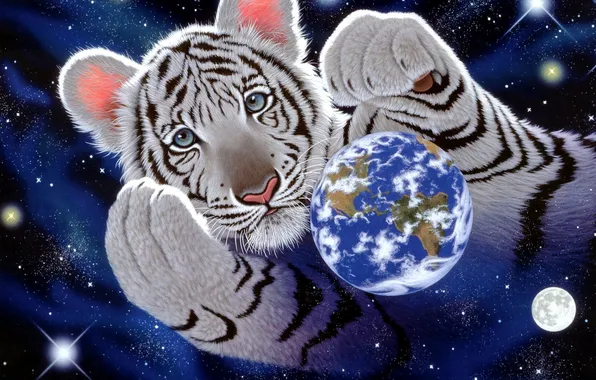 Picture planet, art, Earth, tigers, William Schimmel