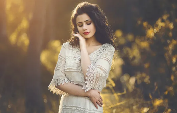 Picture forest, girl, nature, mood, dress, brunette