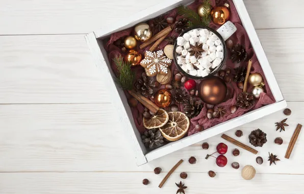 New year, hot, chocolate, tray, decor, marshmallows, Ellygri