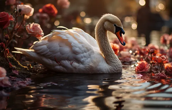 White, nature, lake, pond, bird, shore, Swan, pond