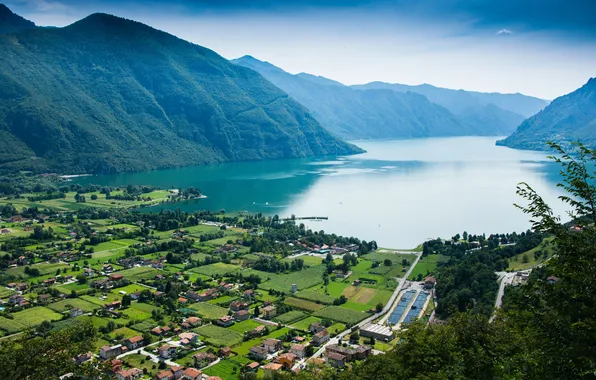 Landscape, lake, Italy, bird's-eye view