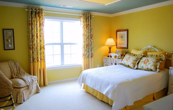 The sun, yellow, design, style, room, bed, interior, chair