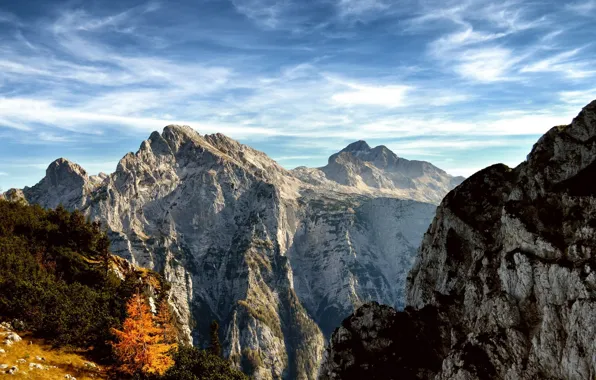 The sky, clouds, trees, mountains, nature, rocks, Slovenia, Slovenia