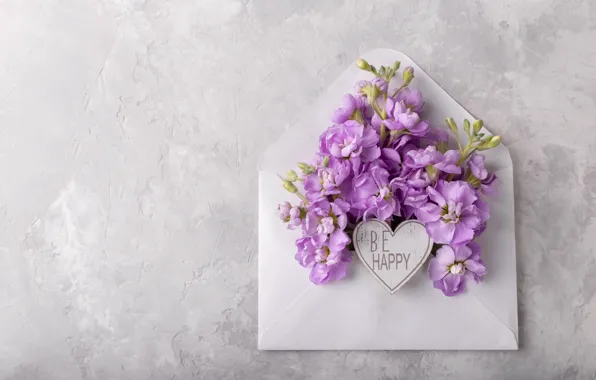 Flowers, heart, flowers, romantic, the envelope, spring, violet, be happy