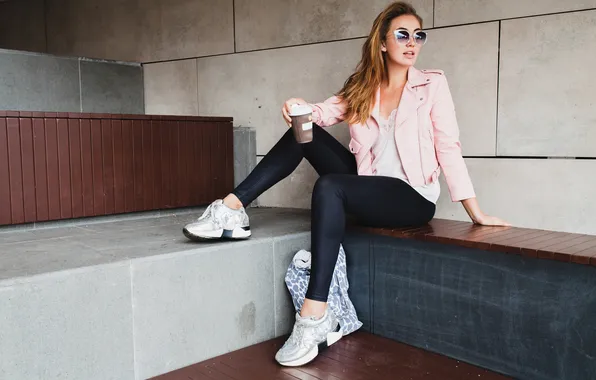 Woman, young, pink, beautiful, leather, stylish, hipster