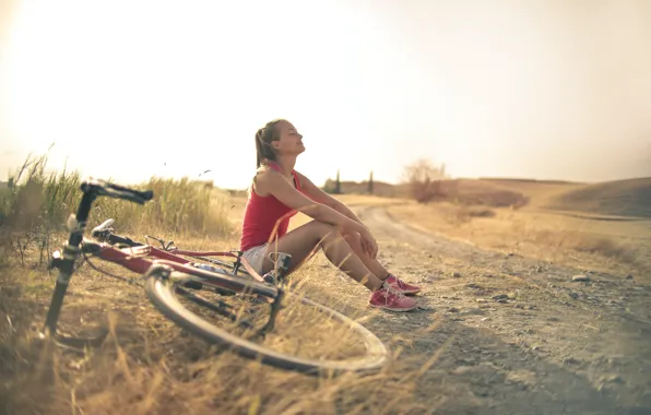 Bike, stay, field, space, space, bike, fields, cute girl