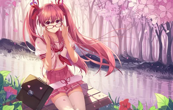 Picture girl, glasses, anime, art, Bai Felt The Shao The Sun