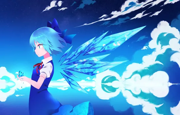 The sky, girl, crystals, Touhou