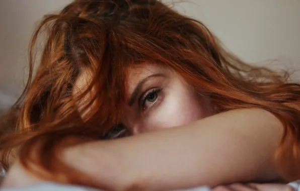 Look, girl, model, portrait, makeup, hairstyle, redhead, bokeh