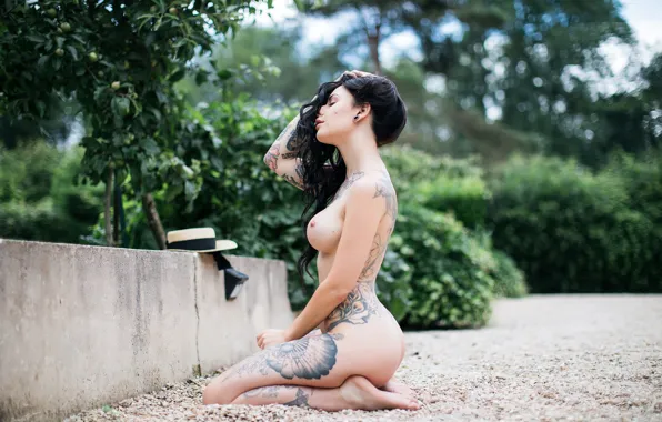 Ass, chest, trees, pose, Park, model, naked, body