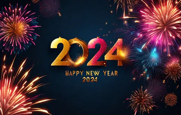 Picture salute, colorful, figures, New year, golden, neon, numbers, New year