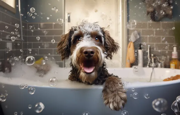 Language, look, foam, water, pose, bubbles, paw, portrait