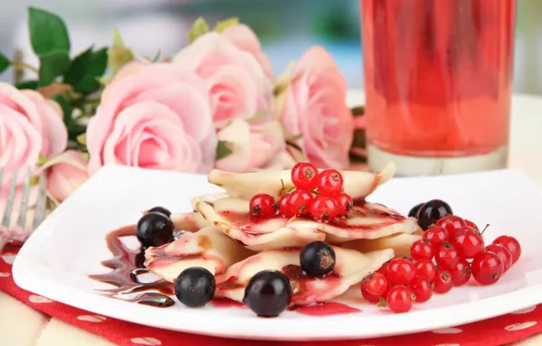 Roses, currants, compote, dumplings