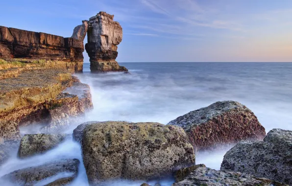Sea, stones, rocks, England, Dorset