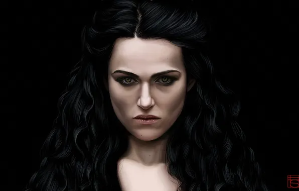 Picture girl, face, the dark background, art, Morgana, Merlin, Katie Mcgrath