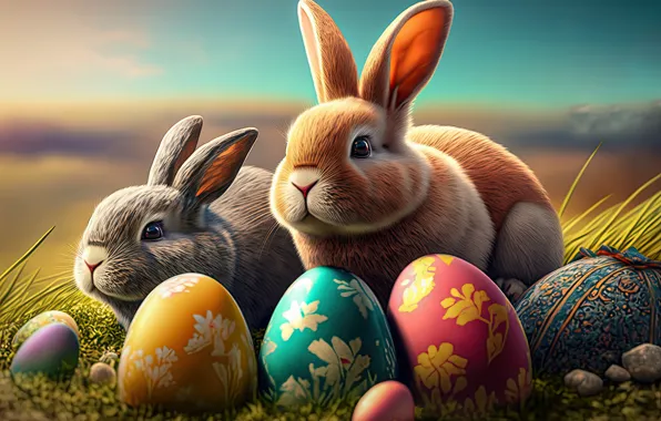 The sky, grass, light, grey, holiday, glade, eggs, spring