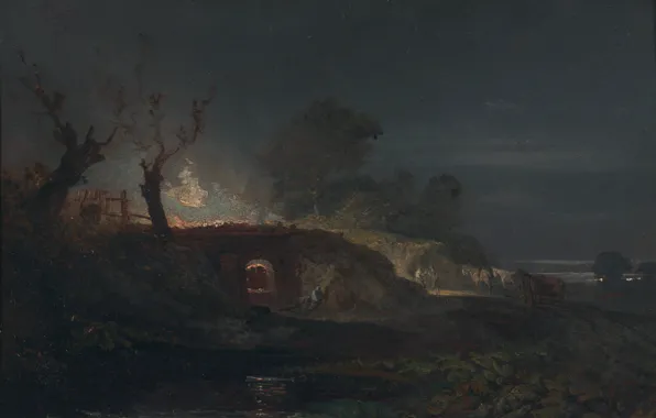 Light, landscape, night, picture, William Turner, Limekiln at Coalbrookdale