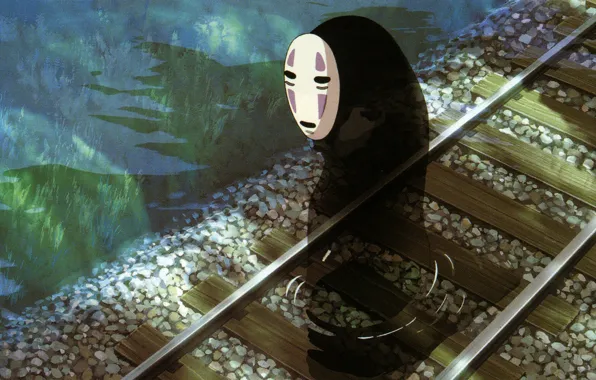 Water, rails, mask, spirited away, spirited away, pebbles, faceless, mound