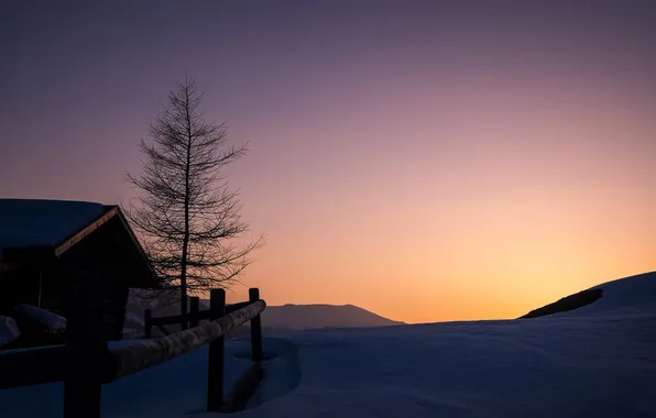 Snow, mountains, morning