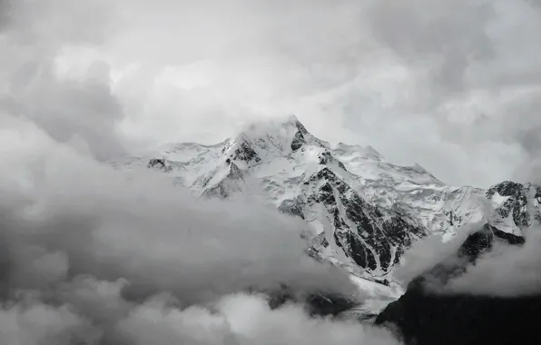 Clouds, snow, white, Mountain, top, black