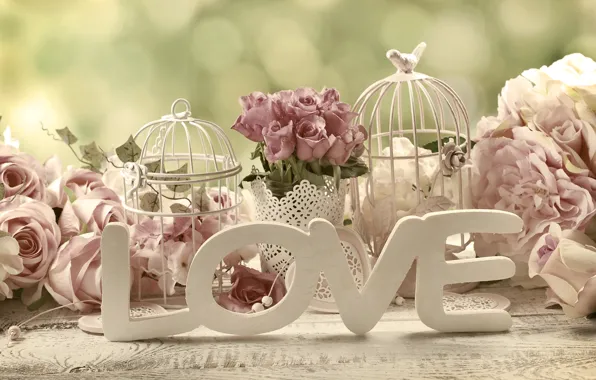 Roses, hearts, love, heart, wood, pink, flowers, romantic
