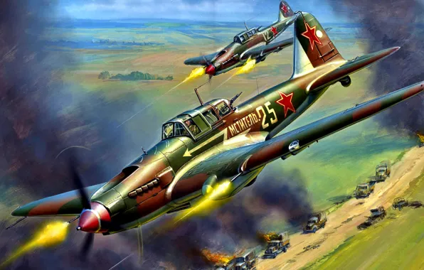 Picture USSR, Il-2, WWII, THE RED ARMY AIR FORCE, Il-2 Sturmovik, Concrete plane, Black Death