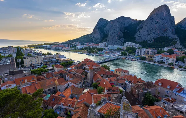 Bridge, rock, building, Marina, home, the evening, Bay, Croatia