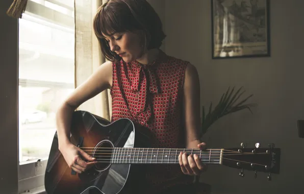 Picture guitar, American singer in country style, Molly Tuttle, bluegrass, Molly Rose Tuttle, country folk