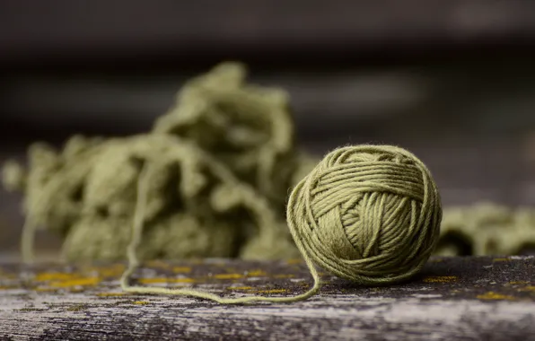 Tangle, Board, green, still life, thread, bokeh, yarn, wool