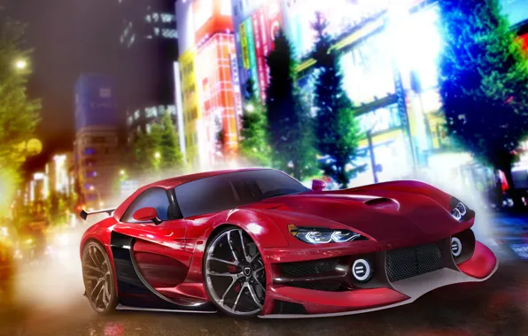 Auto, Night, The city, Machine, Dodge, Viper, Dodge Viper, Rendering