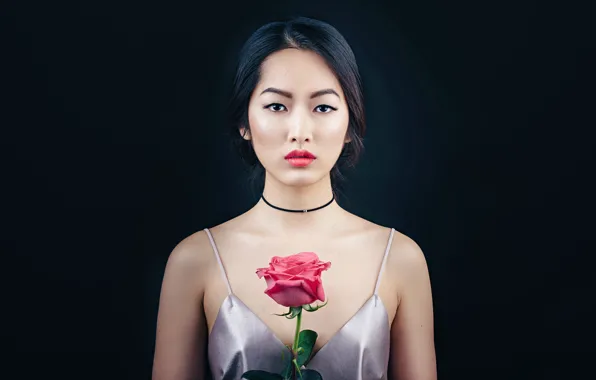Portrait, roses, makeup, Oriental beauty, Anna Kim