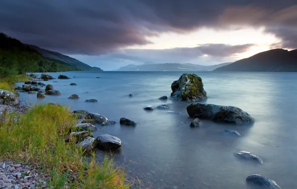 Landscape, mountains, night, lake