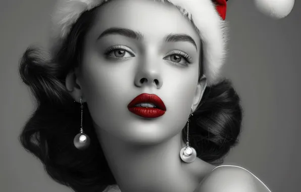 Look, girl, retro, portrait, earrings, Christmas, hairstyle, New year