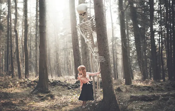 Forest, girl, skull, skeleton, Victoria Cadisch