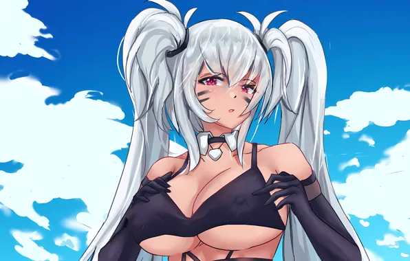 Girl, sexy, cleavage, sky, long hair, boobs, anime, beautiful