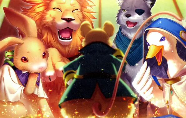Wolf, hare, frog, laughter, Leo, mouse, tears, tail
