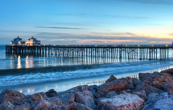 Picture beach, bridge, the ocean, shore, the evening