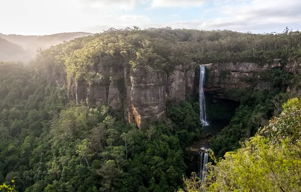 Forest, rocks, waterfall, panorama, Australia, Belmore Falls, Kangaroo Valley