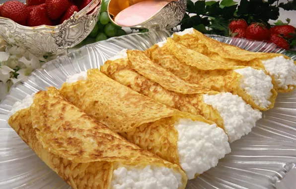 Strawberry, pancakes, tube, cheese