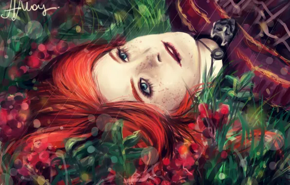 Grass, girl, face, freckles, red, Game of thrones, A song of ice and fire, Sansa …