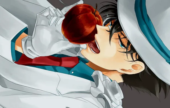 Language, look, Apple, hat, anime, art, guy, Detective Conan