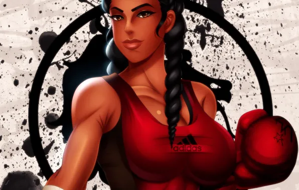 Chest, girl, Tits, costume, black, fighter, glove, adidas