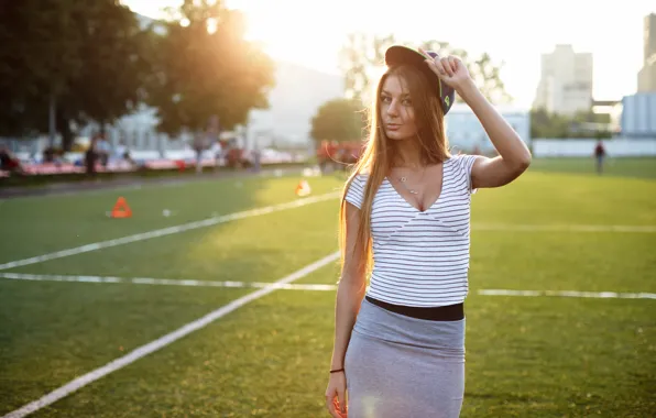 Summer, girl, face, hair, cap, stadium, Natasha