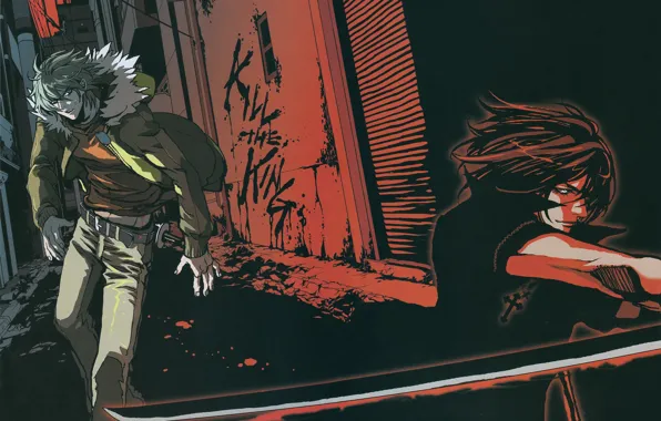 Night, street, cross, katana, blade, two, the fight, enemies