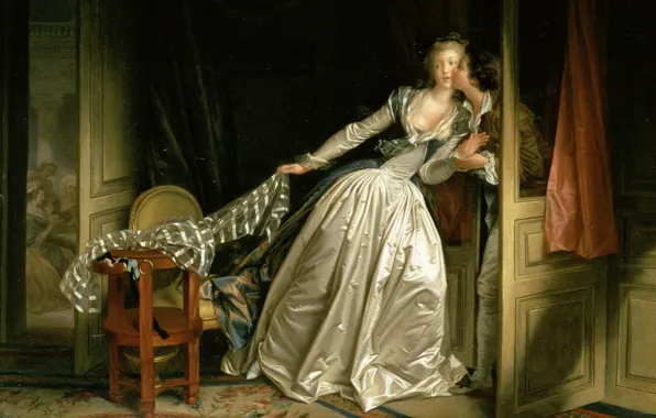 Interior, picture, genre, Stolen Kiss, Jean-Honore Fragonard