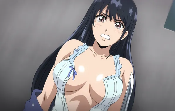 Picture girl, sexy, cleavage, blouse, long hair, brown eyes, boobs, anime