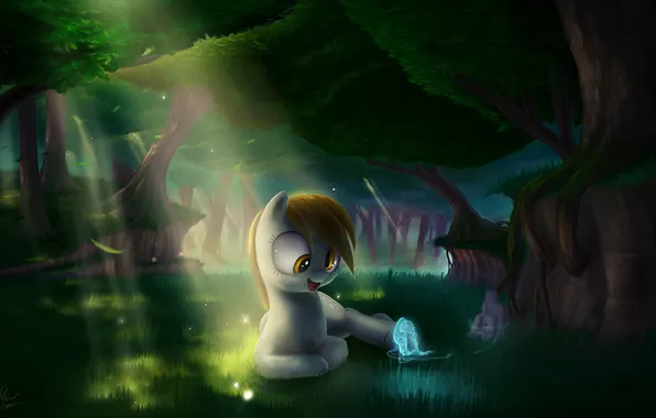 Picture forest, trees, cartoon, pony, weed
