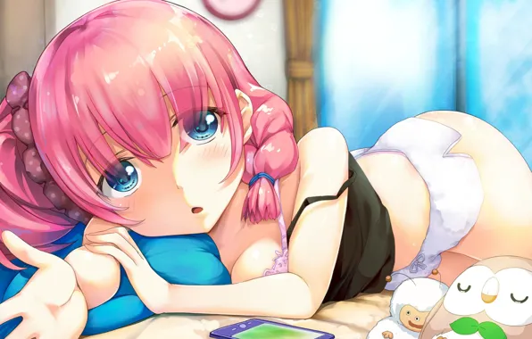 Girl, pink hair, Blue eyes