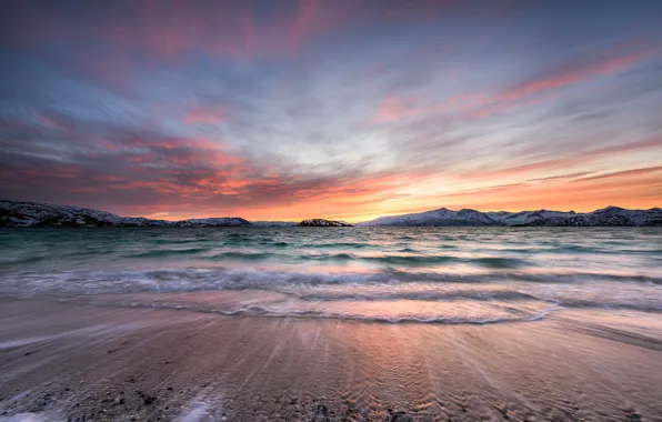 Sunset, Nature, Sea, Wave, Shore